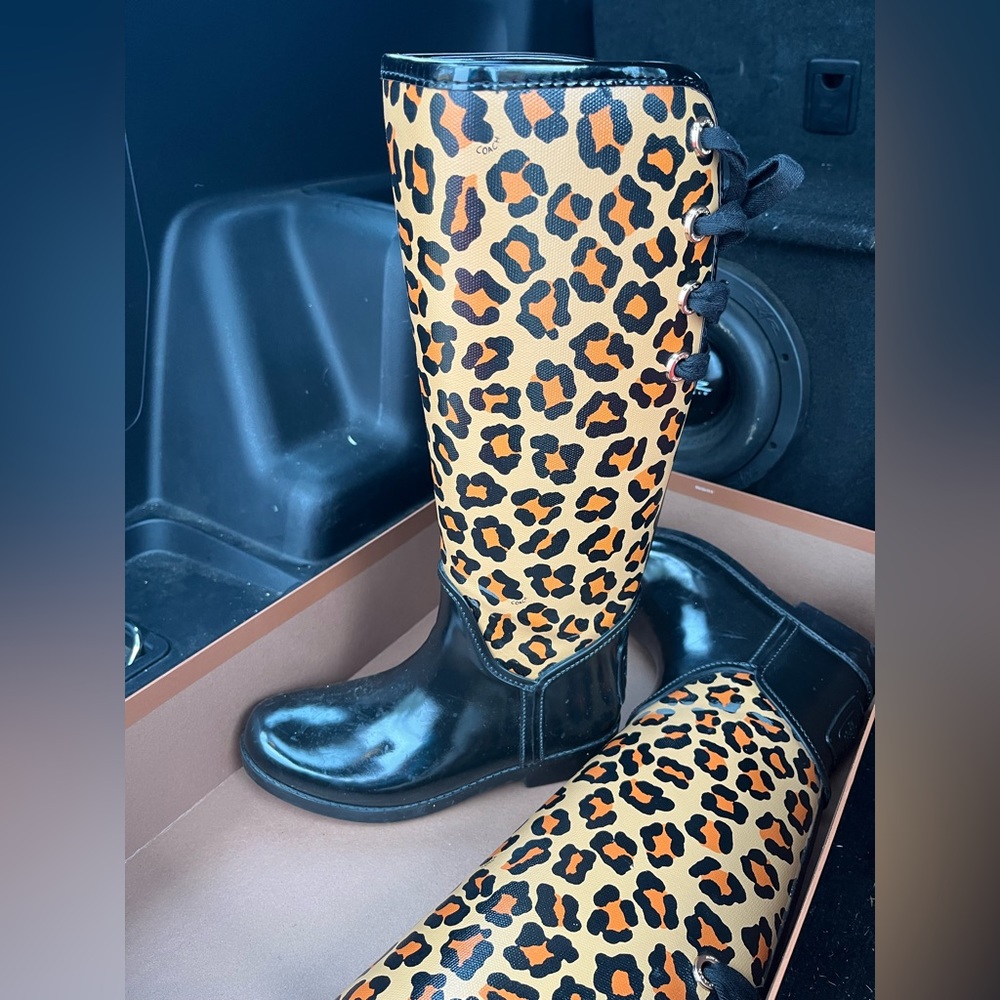 Coach Cheetah print rain boots